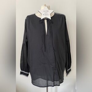 LEKHA Black Tie-Neck Embroidered Artisan Blouse